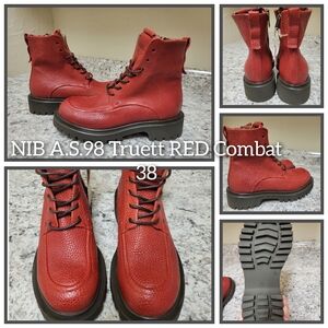 NIB A.S.98 Truett RED Pebbled Leather Boots 38